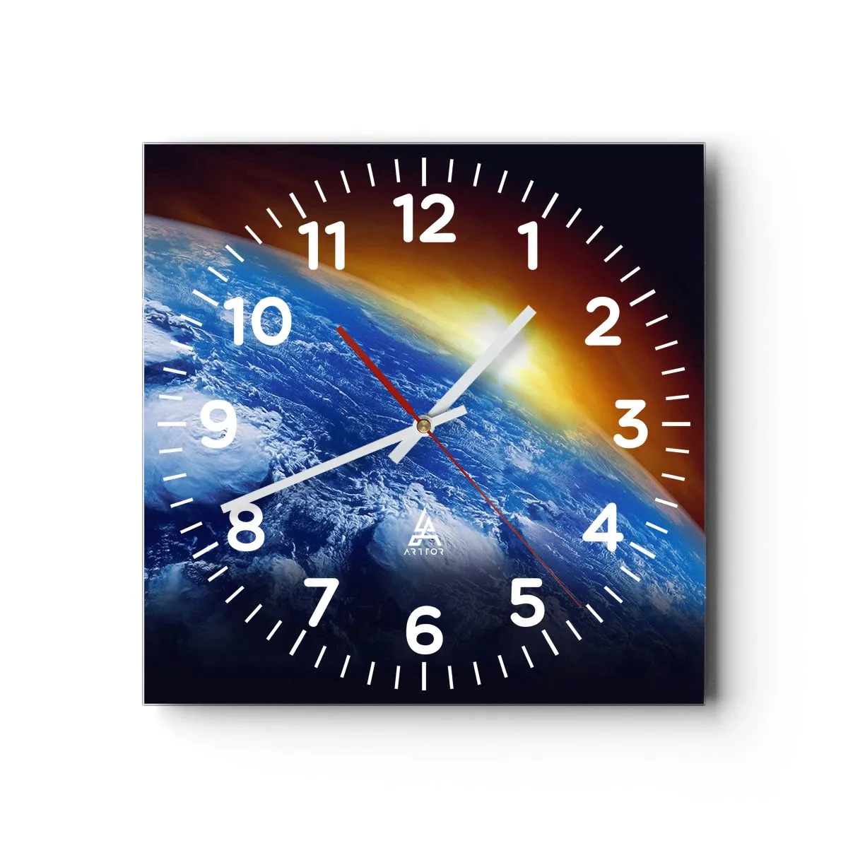 Wanduhr - Glasuhr - Sonnenaufgang über dem blauen Planeten - 30x30 cm