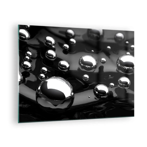 Glasbild - Bild auf glas - Metallische Tropfen auf einer schwarzen Oberfläche - 70x50cm - Aus der schwarzen Wassertiefe - Moderne Wanddekoration für Wohnzimmer und Schlafzimmer ARTTOR