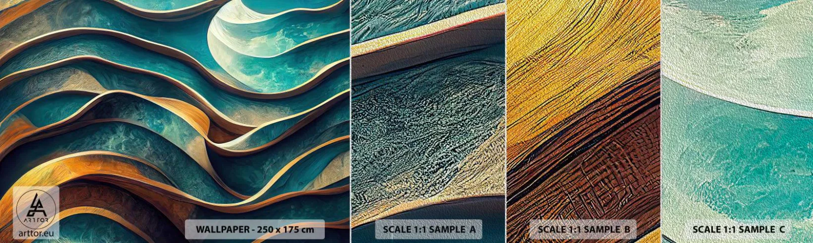 Fototapeten Muster Premium Sand - Blaue Mäander - Wellen, Abstraktion, Dreidimensional - 100x30 cm