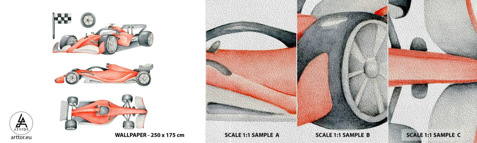 Fototapeten Muster Premium Sand - Dem Traum folgen - Rennautos, Autos, Kinder - 100x30 cm