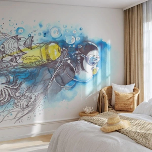 Selbstklebende Fototapete Deluxe Sticker - Tolles Blau - Tauchen, Fisch, Sport - 300x210 cm