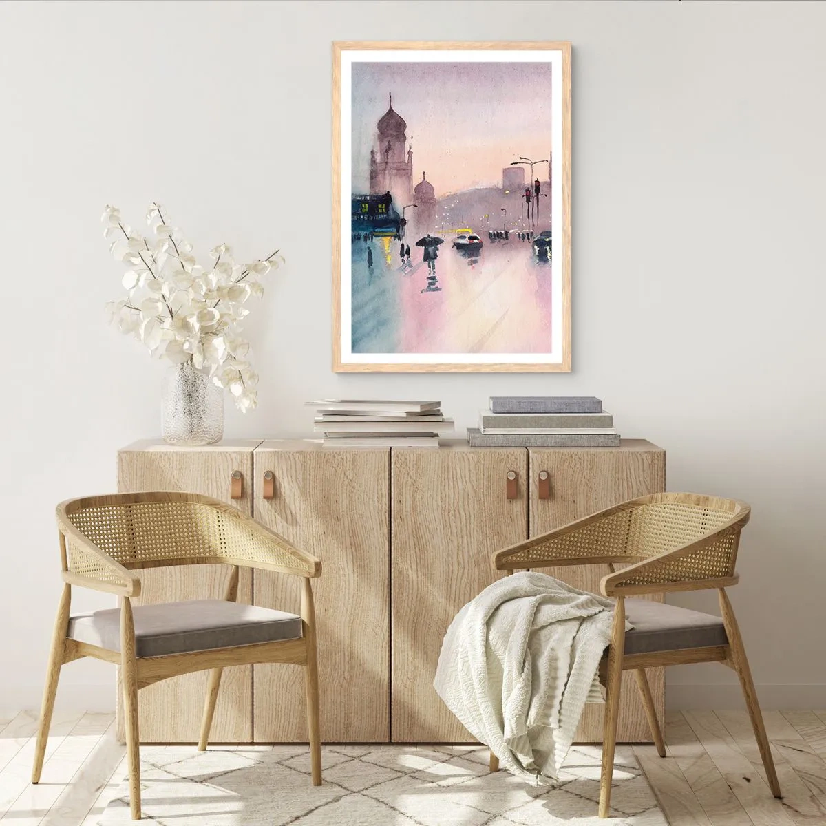 Poster in einem Rahmen aus heller Eiche - Im regnerischen Dunst - 70x100 cm