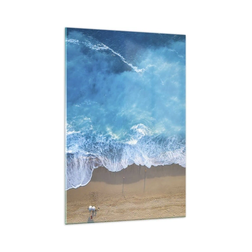 Glasbild - Bild auf glas - Eine Vogelperspektive auf den Strand und die Meereswellen - 70x100cm - Die Kraft des Blaus - Moderne Wanddekoration für Wohnzimmer und Schlafzimmer ARTTOR