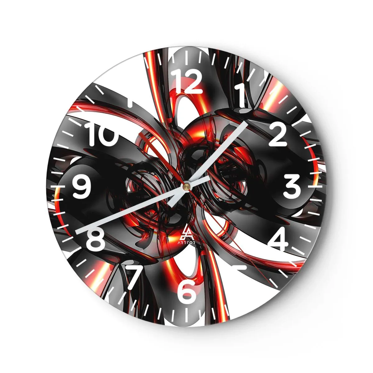 Wanduhr - Glasuhr - Uhrwerk in Graphit und Rot - 30x30 cm