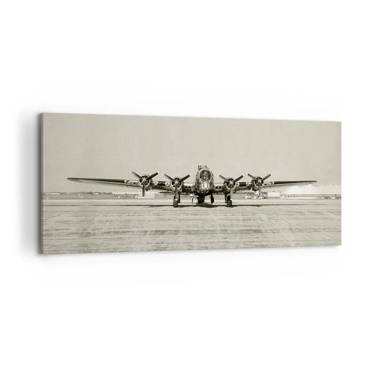 Bild auf Leinwand - Leinwandbild - Historisches Flugzeug auf dem Flughafen in Sepia - 120x50cm - Wie immer bereit - Moderne Wanddekoration für Wohnzimmer und Schlafzimmer ARTTOR