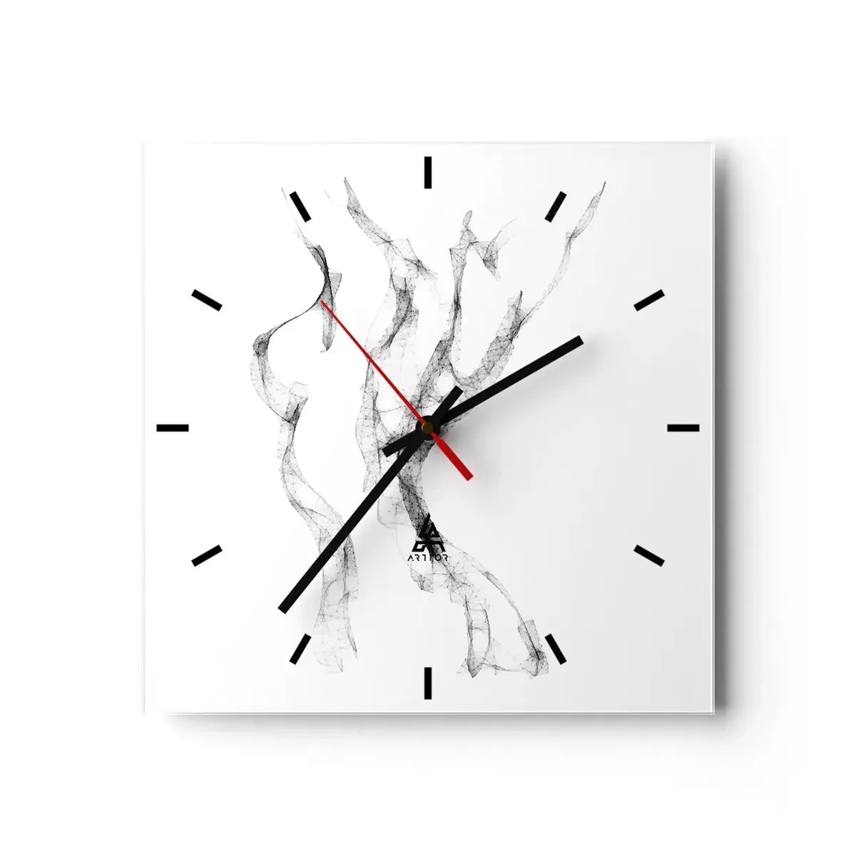 Wanduhr - Glasuhr - Zarte, abstrakte Linien, die Rauchfahnen ähneln, auf hellem Hintergrund - 30x30cm - Schön und stark - Moderne Wanddekoration für Wohnzimmer und Schlafzimmer ARTTOR