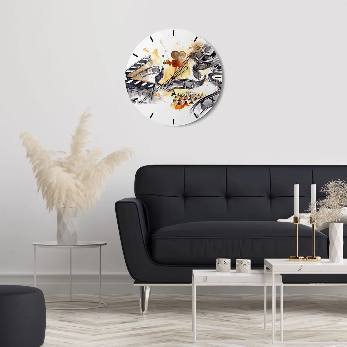 Wanduhr - Glasuhr - Filmstreifen und Kamera vor einem Hintergrund künstlerischer Details in warmen Farben - 30x30cm - Im Land der Träume - Moderne Wanddekoration für Wohnzimmer, Küche und Schlafzimmer ARTTOR