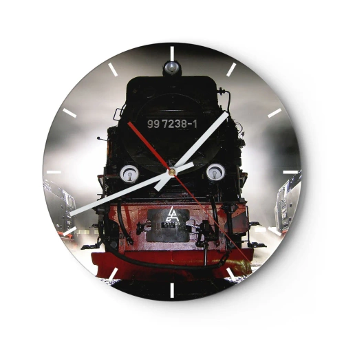Wanduhr - Glasuhr - Er steht und keucht, seufzt und pustet - 40x40 cm