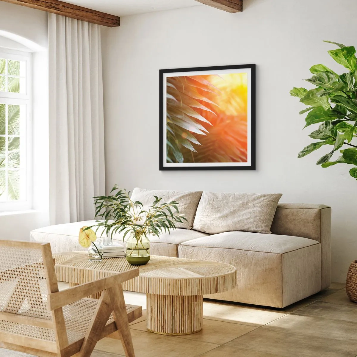 Poster in einem schwarzem Rahmen - Morgen im Dschungel - 40x40 cm