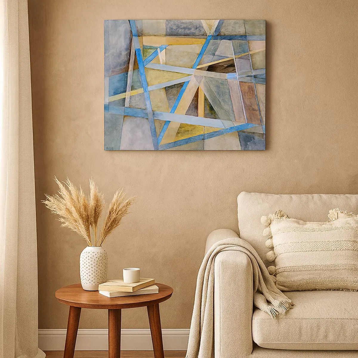Bild auf Leinwand - Leinwandbild - Geometrische Komposition mit hellen und blauen Linien - 70x50cm - Gerade oder diagonal? - Moderne Wanddekoration für Wohnzimmer und Schlafzimmer ARTTOR