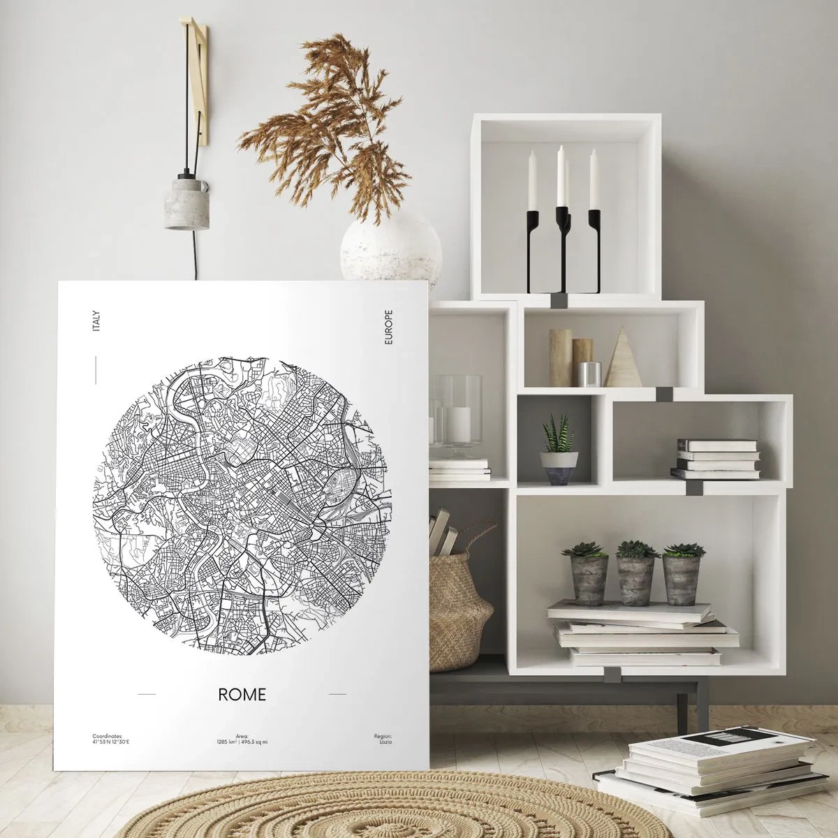 Glasbild - Bild auf glas - Eine Karte von Rom in Form einer detaillierten Straßenzeichnung - 50x70cm - Anatomie von Rom - Moderne Wanddekoration für Wohnzimmer und Schlafzimmer ARTTOR