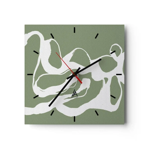 Wanduhr - Glasuhr - Organische Formen in Weiß auf grünem Hintergrund - 30x30cm - Ruf des Weltraums - Moderne Wanddekoration für Wohnzimmer und Schlafzimmer ARTTOR