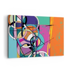 Bild auf Leinwand - Leinwandbild - Bunte Abstraktion mit geometrischen Kreisen - 100x70cm - Rad für Rad - Moderne Wanddekoration für Wohnzimmer und Schlafzimmer ARTTOR