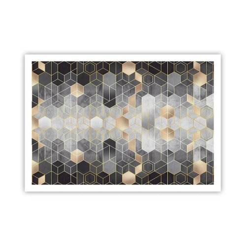 Poster - Geometrisches Muster in goldenen Farbtönen - 100x70cm - Diamant-Komposition - Moderne Wanddekoration für Wohnzimmer und Schlafzimmer ARTTOR