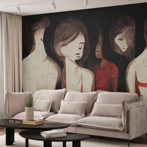 Fototapete Standard Eco - Weibliche Figuren in ausdrucksstarker grafischer Komposition - 100x70cm - Madonnen der Dunkelheit - Moderne Wanddekoration für Wohnzimmer und Schlafzimmer ARTTOR