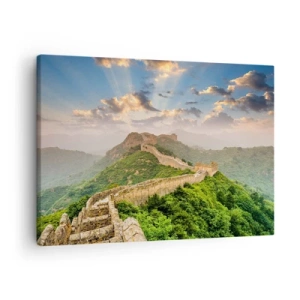 Bild auf Leinwand - Leinwandbild - Die Chinesische Mauer im Sonnenlicht in einer malerischen Landschaft - 70x50cm - Ewige Größe - Moderne Wanddekoration für Wohnzimmer und Schlafzimmer ARTTOR