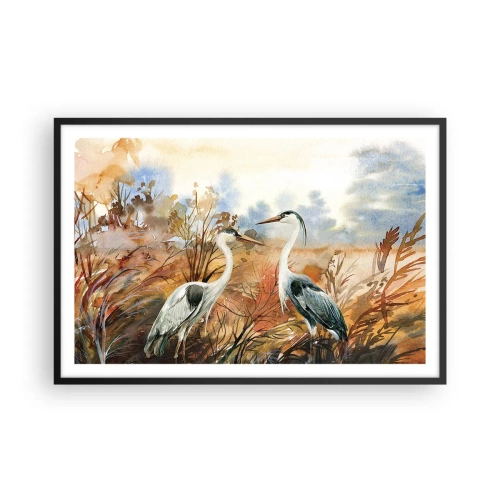 Poster in einem schwarzem Rahmen - Wohin im Herbst? - 91x61 cm