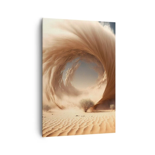 Bild auf Leinwand - Leinwandbild - Dynamischer Sandwirbel in einer Wüste mit Bäumen - 70x100cm - Geöffnetes Portal - Moderne Wanddekoration für Wohnzimmer und Schlafzimmer ARTTOR