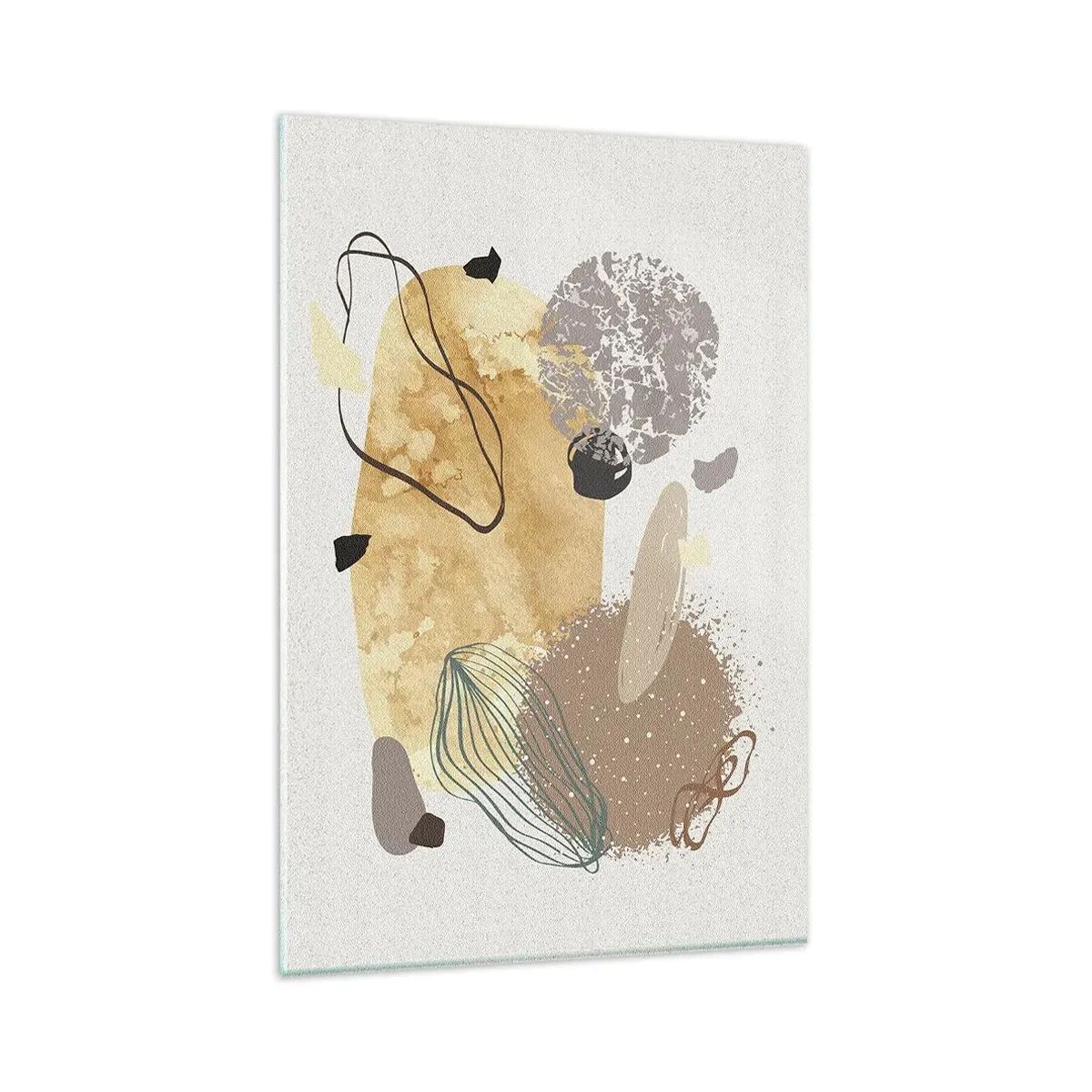 Glasbild - Bild auf glas - Eine Komposition aus abstrakten Formen in Beige und Gelb. - 80x120cm - Angewandte Plumkologie - Moderne Wanddekoration für Wohnzimmer und Schlafzimmer ARTTOR