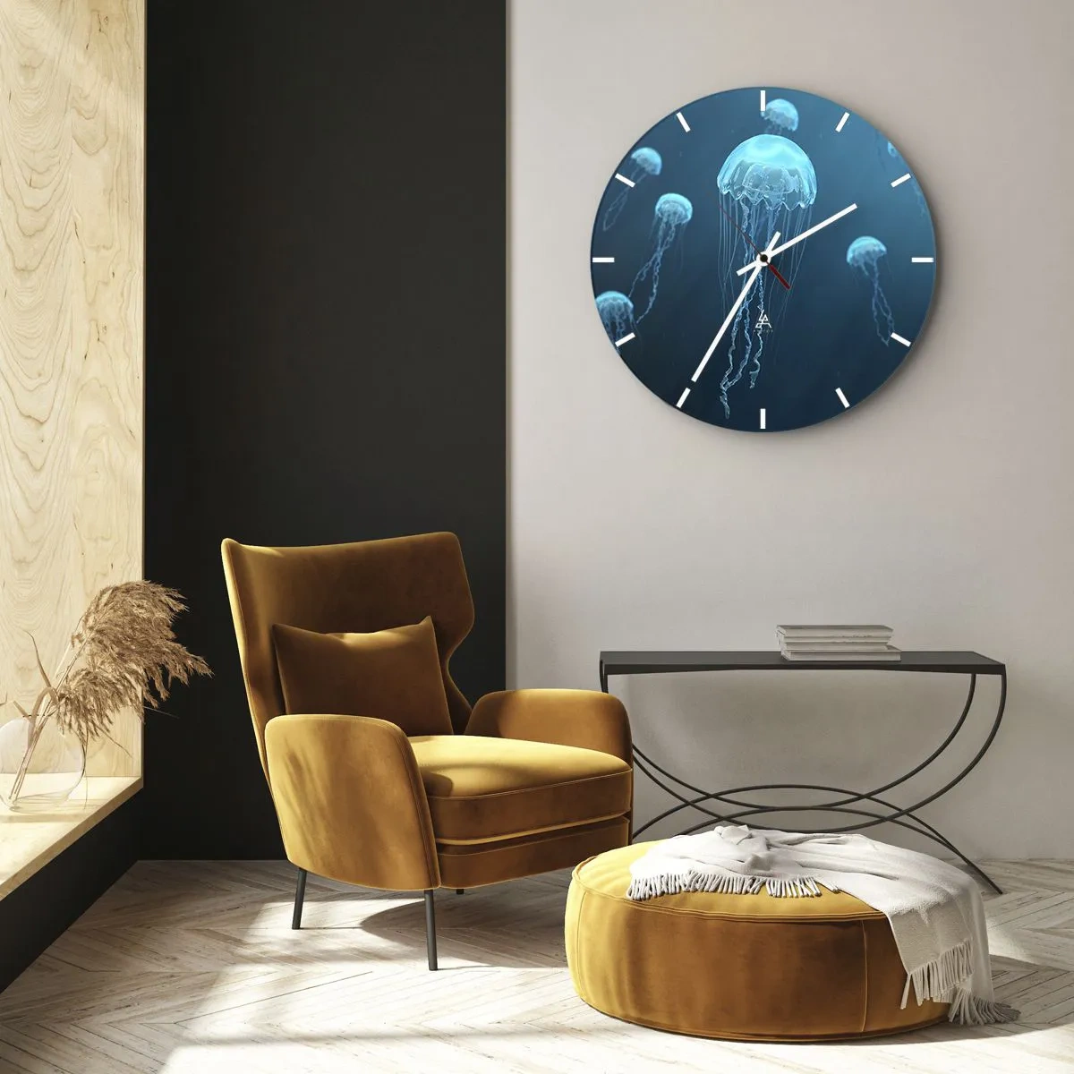 Wanduhr - Glasuhr - Ozeantanz - 40x40 cm