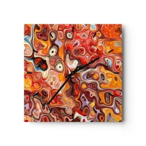 Wanduhr - Glasuhr - Eine abstrakte Komposition in warmen Rot-, Orange- und Gelbtönen. - 30x30cm - Wenn die Nüsse in Honig geschmolzen sind - Moderne Wanddekoration für Wohnzimmer und Schlafzimmer ARTTOR