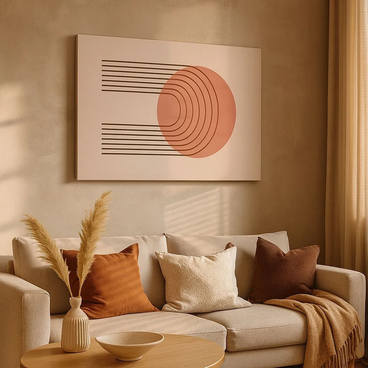 Bild auf Leinwand - Leinwandbild - Abstraktes Motiv mit rosa Kreisen und Linien - 70x50cm - Unwiderstehliche Anziehungskraft - Moderne Wanddekoration für Wohnzimmer und Schlafzimmer ARTTOR
