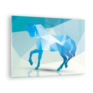 Glasbild - Bild auf glas - Geometrisches Pferd in Blau- und Weißtönen - 70x50cm - Geometrisches Pferd in Türkis - Moderne Wanddekoration für Wohnzimmer und Schlafzimmer ARTTOR