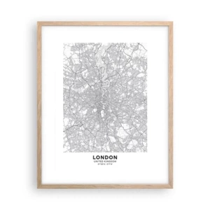Poster in einem Rahmen aus heller Eiche - Karte des Labyrinths von London - 40x50 cm