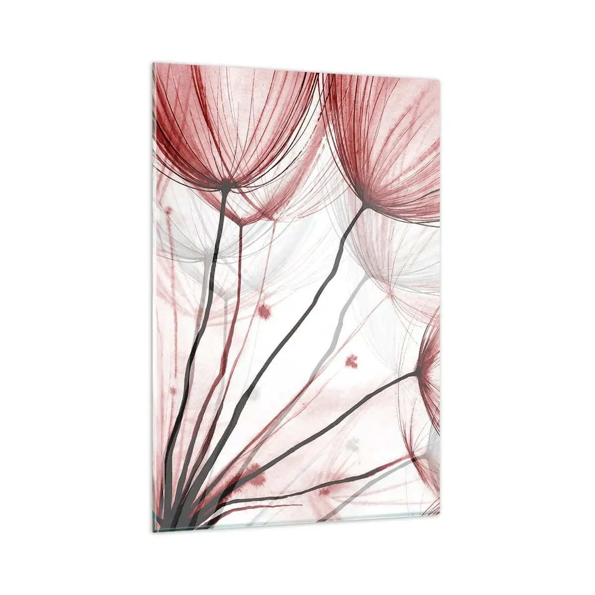 Glasbild - Bild auf glas - Zarte Blüten in Rottönen auf hellem Untergrund - 80x120cm - Vor der Abfahrt - Moderne Wanddekoration für Wohnzimmer und Schlafzimmer ARTTOR