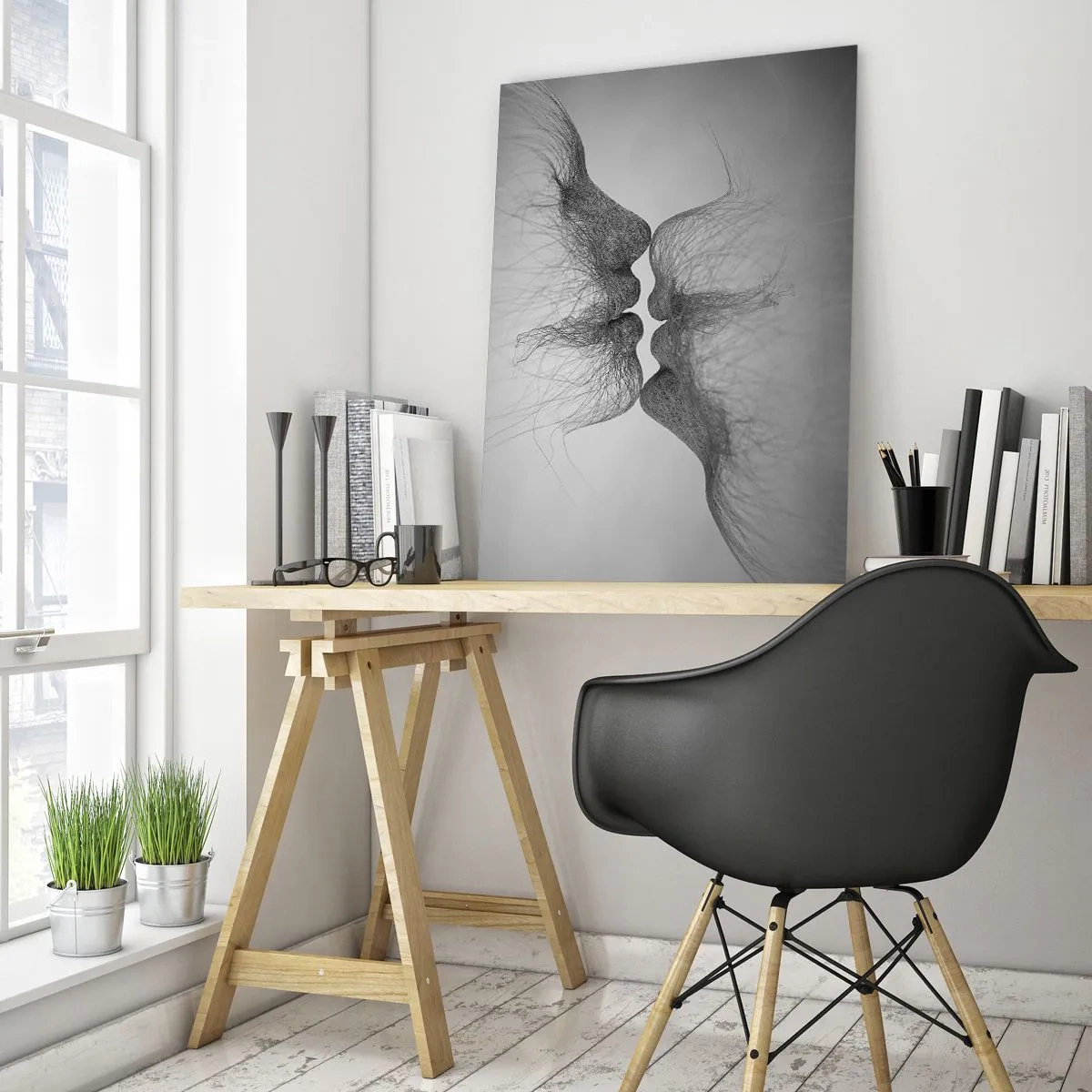 Glasbild - Bild auf glas - Ein abstrakter Kuss in ätherischer Form - 80x120cm - Kuss des Windes - Moderne Wanddekoration für Wohnzimmer und Schlafzimmer ARTTOR