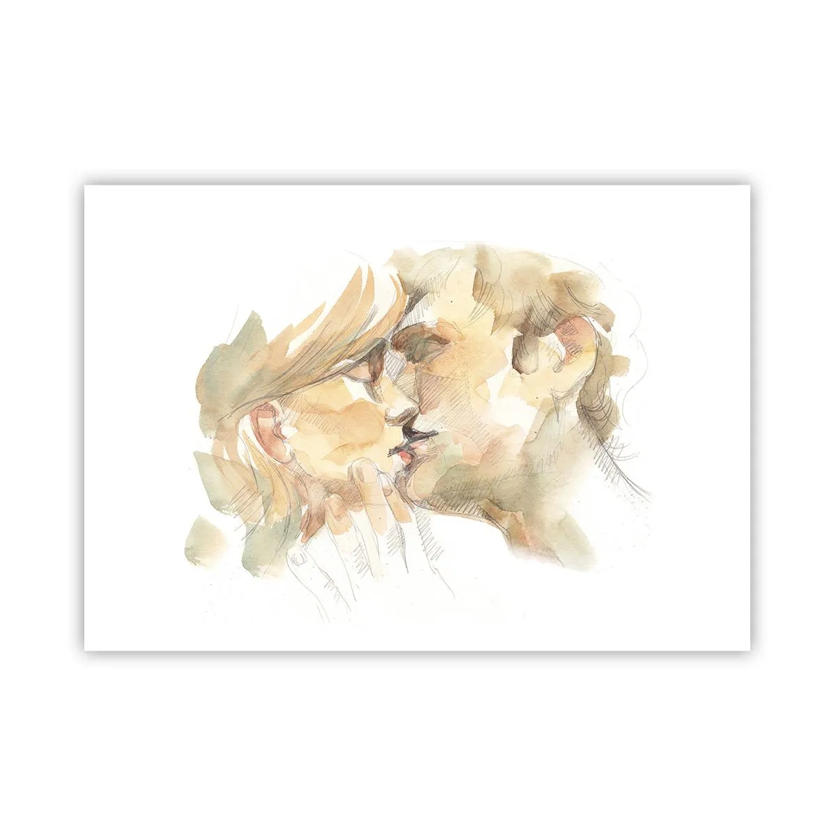 Poster - Romantisches Aquarellporträt eines sich küssenden Paares - 100x70cm - Hälfte gefunden? - Moderne Wanddekoration für Wohnzimmer und Schlafzimmer ARTTOR