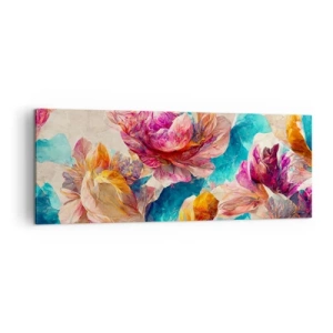 Bild auf Leinwand - Leinwandbild - Bunte Blumen auf beigem Hintergrund - 140x50cm - Farbenpracht des Straußes - Moderne Wanddekoration für Wohnzimmer und Schlafzimmer ARTTOR
