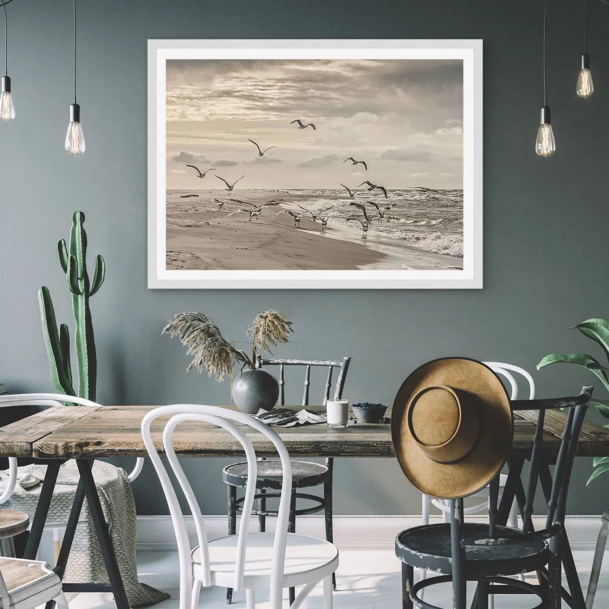 Poster in einem weißen Rahmen - Meeresrauschen, Vogelgesang - 100x70 cm