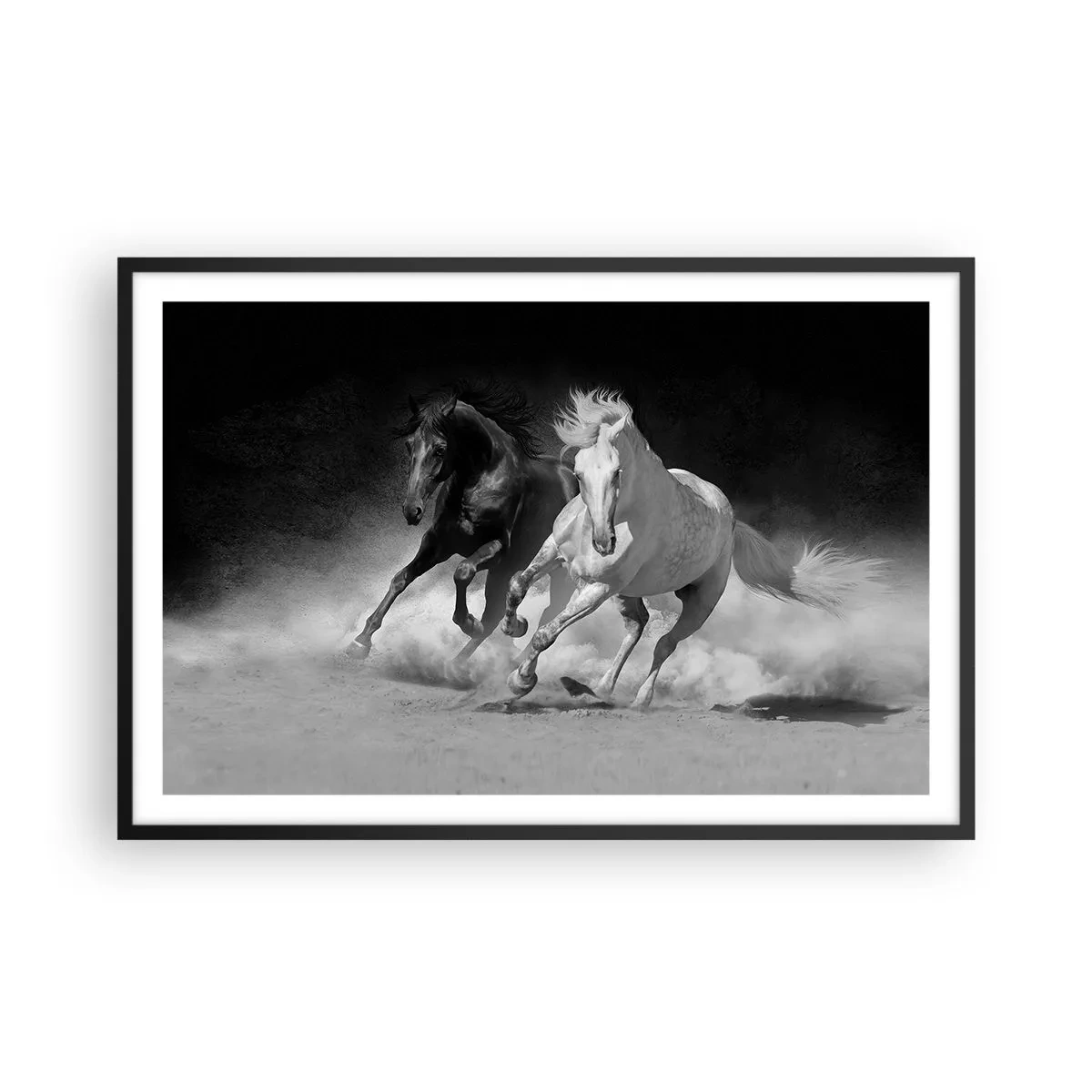 Poster in einem schwarzem Rahmen - Galopp der Freiheit - 91x61 cm