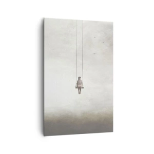 Bild auf Leinwand - Leinwandbild - Eine Figur auf einer Schaukel, die im Raum schwebt - 80x120cm - Ein Kind in uns - Moderne Wanddekoration für Wohnzimmer und Schlafzimmer ARTTOR