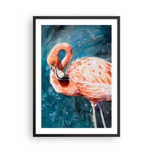 Poster in einem schwarzem Rahmen - Ein Aquarell-Flamingo vor einem türkisfarbenen Wasserhintergrund - 50x70cm - Von Natur aus dekorativ - Moderne Wanddekoration für Wohnzimmer und Schlafzimmer ARTTOR