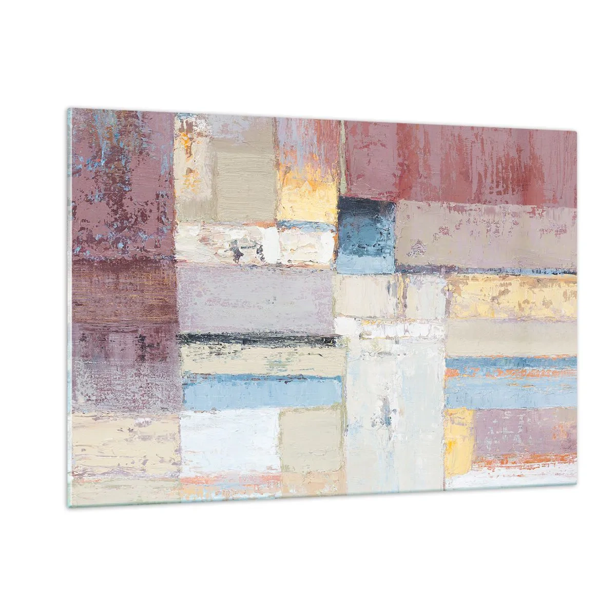 Glasbild - Bild auf glas - Abstrakte geometrische Komposition in Pastellfarben - 120x80cm - Ruhe der Geometrie - Moderne Wanddekoration für Wohnzimmer und Schlafzimmer ARTTOR