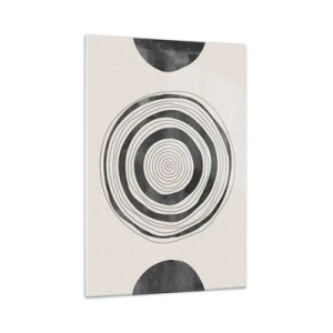 Glasbild - Bild auf glas - Minimalistische schwarz-weiße Kreise auf hellem Hintergrund - 70x100cm - Wichtig ist, was dazwischen liegt - Moderne Wanddekoration für Wohnzimmer und Schlafzimmer ARTTOR