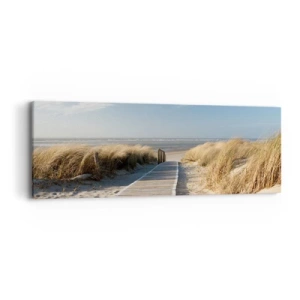 Bild auf Leinwand - Leinwandbild - Hinter der Düne, im Rauschen des Grases - 90x30 cm