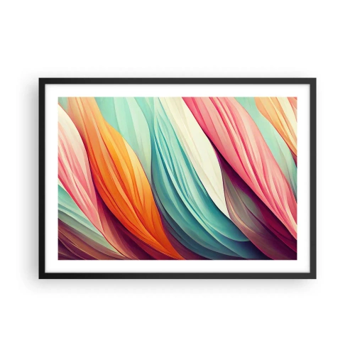 Poster in einem schwarzem Rahmen - Abstrakte Linien in Pastell- und leuchtenden Farben - 70x50cm - Regenbogengewebe - Moderne Wanddekoration für Wohnzimmer und Schlafzimmer ARTTOR