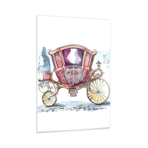 Glasbild - Bild auf glas - Eine elegante Kutsche im Aquarellstil vor einem Straßenhintergrund - 50x70cm - Zur Hochzeit oder zum Abschlussball? - Moderne Wanddekoration für Wohnzimmer und Schlafzimmer ARTTOR