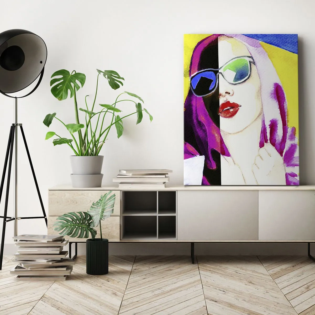 Bild auf Leinwand - Leinwandbild - Buntes Porträt einer Frau mit Sonnenbrille - 50x70cm - Ich bin nicht weiß und ich bin nicht schwarz - Moderne Wanddekoration für Wohnzimmer und Schlafzimmer ARTTOR