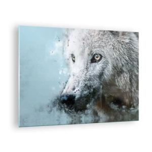 Glasbild - Bild auf glas - Wolfsportrait mit kunstvollen, unscharfen Akzenten in Blautönen - 70x50cm - Lerne die Wolfsseele kennen - Moderne Wanddekoration für Wohnzimmer und Schlafzimmer ARTTOR