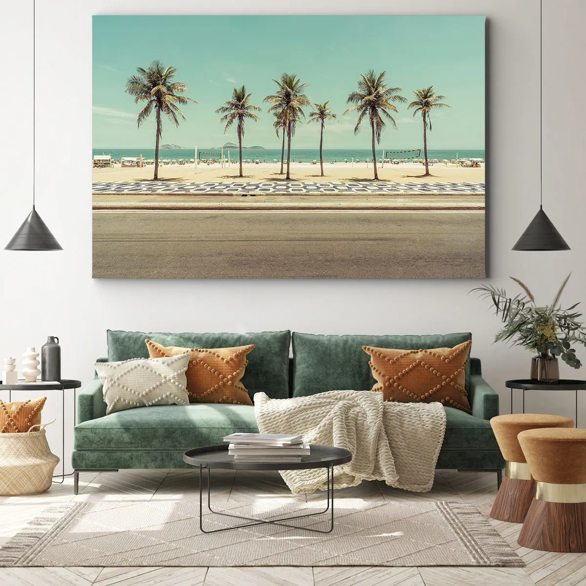 Bild auf Leinwand - Leinwandbild - Palmen am Strand mit Blick auf das Meer und den blauen Himmel - 120x80cm - Beim Bewachen des Strandes - Moderne Wanddekoration für Wohnzimmer und Schlafzimmer ARTTOR