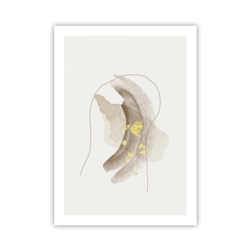 Poster - Ein abstraktes Muster in Beige mit zarten Goldakzenten. - 50x70cm - Im Weltraum begegnet - Moderne Wanddekoration für Wohnzimmer und Schlafzimmer ARTTOR