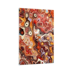 Glasbild - Bild auf glas - Eine abstrakte Komposition in warmen Rot-, Orange- und Gelbtönen. - 70x100cm - Wenn die Nüsse in Honig geschmolzen sind - Moderne Wanddekoration für Wohnzimmer und Schlafzimmer ARTTOR
