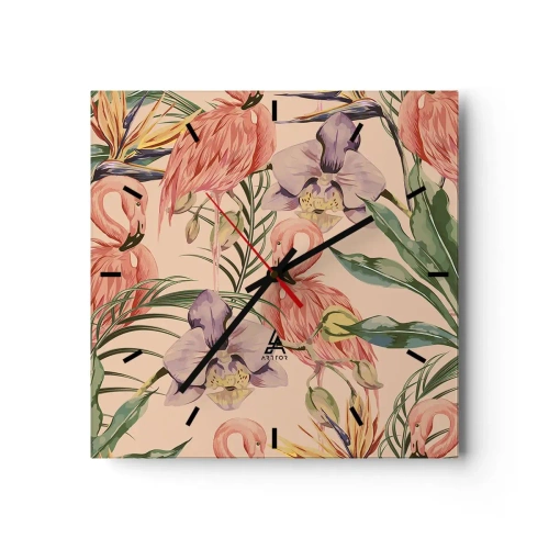 Wanduhr - Glasuhr - Rosa Ballett in Blumen - 40x40 cm