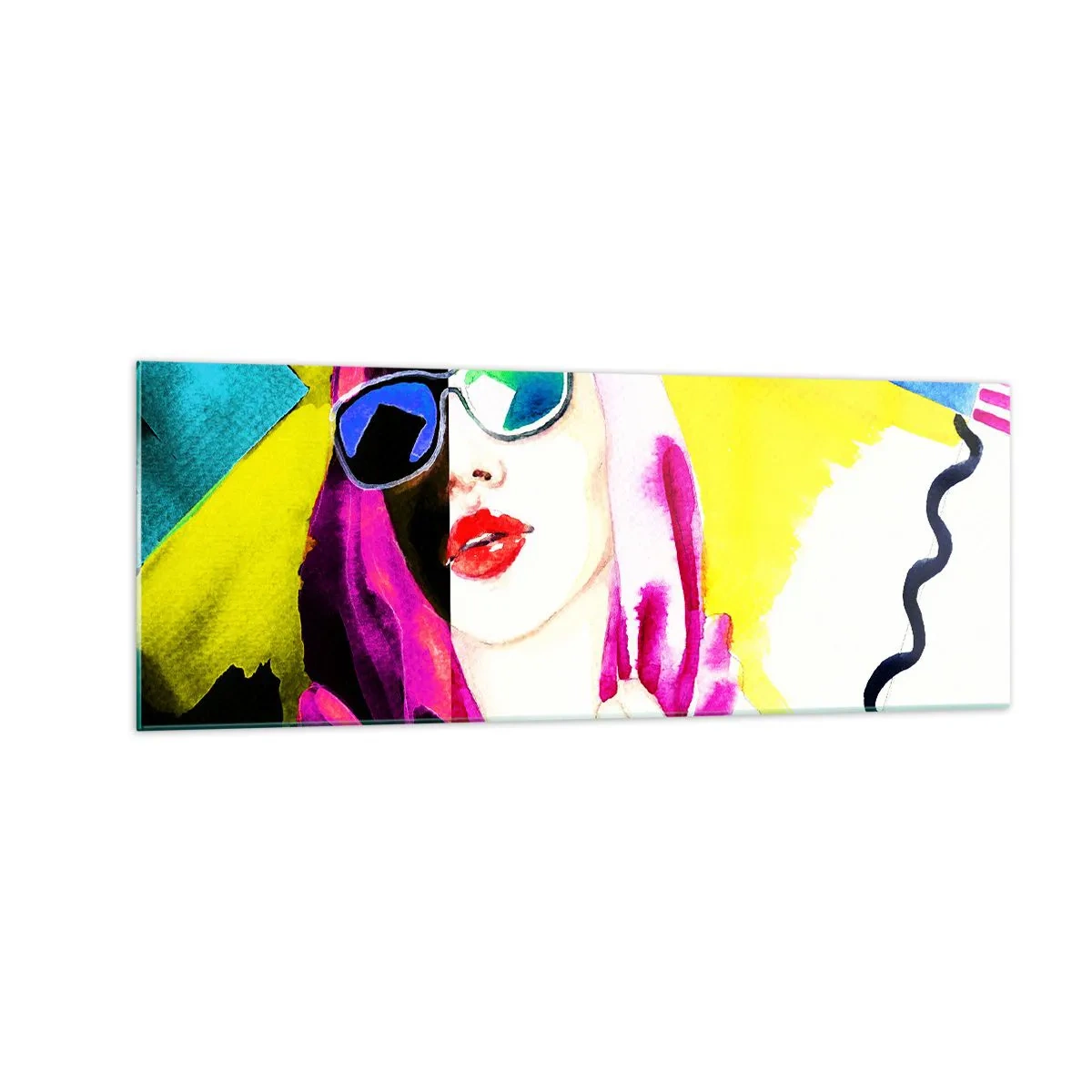 Glasbild - Bild auf glas - Buntes Porträt einer Frau mit Sonnenbrille - 140x50cm - Ich bin nicht weiß und ich bin nicht schwarz - Moderne Wanddekoration für Wohnzimmer und Schlafzimmer ARTTOR
