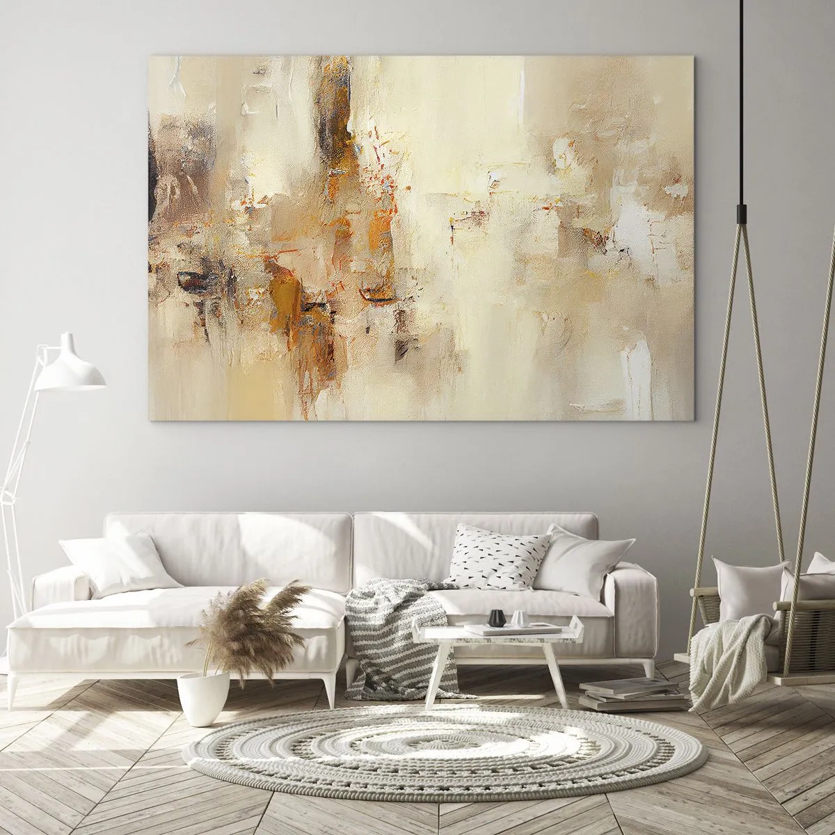 Glasbild - Bild auf glas - Abstraktion in Bernstein-, Beige- und Brauntönen - 70x50cm - Seele aus Bernstein - Moderne Wanddekoration für Wohnzimmer und Schlafzimmer ARTTOR