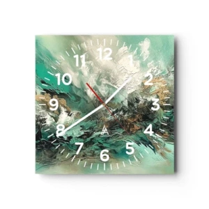 Wanduhr - Glasuhr - Smaragdgrüne und schwarze Brandung - 40x40 cm